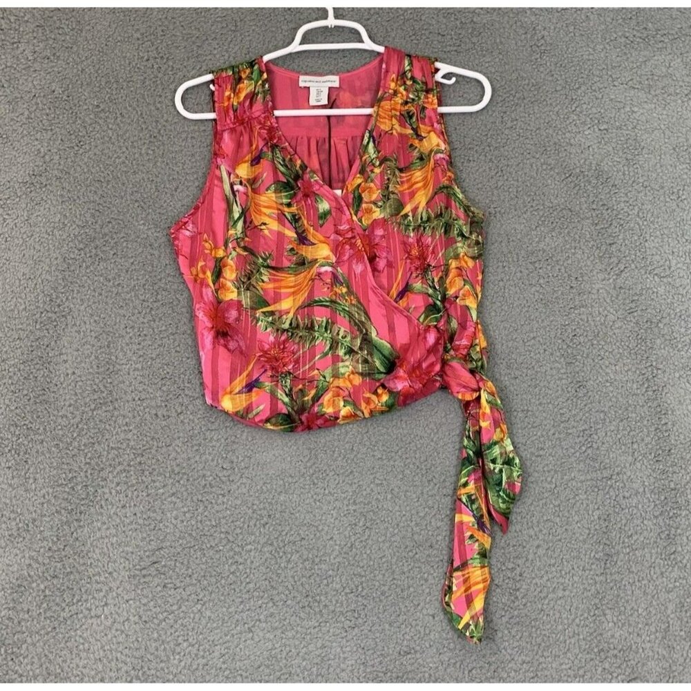 Cupcakes & Cashmere Floral Wrap Blouse V Neck Side Tie Sleeveless Multicolor